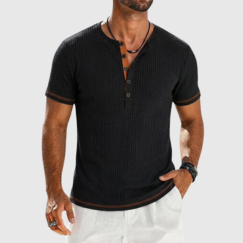 Frederick - Men’s Ribbed Short Sleeve Henley T-Shirt - Image 2