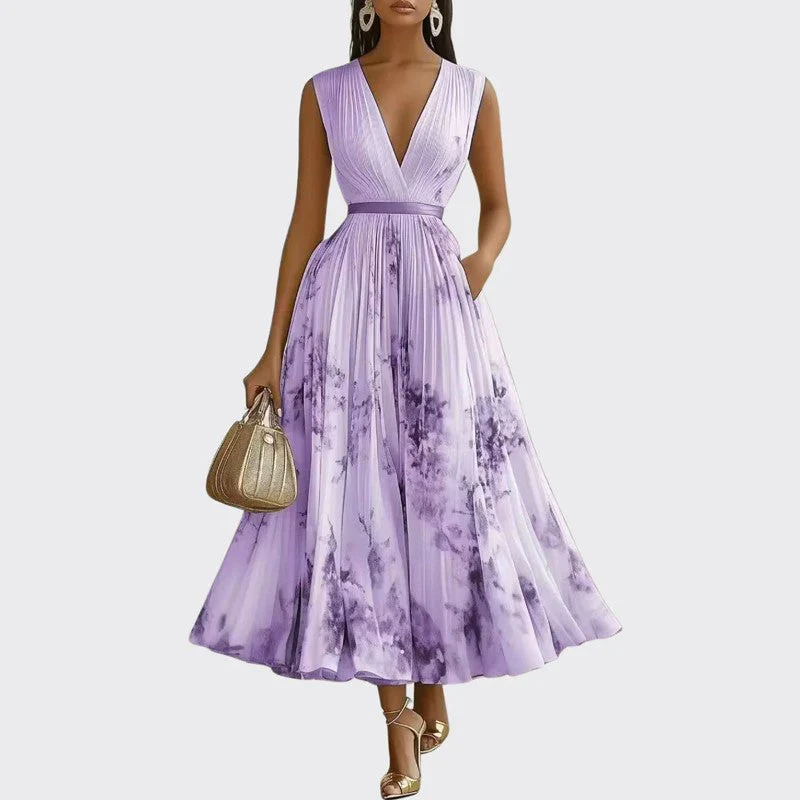 Hannah - Women's Pleated Midi Dress with Floral Print - Image 3