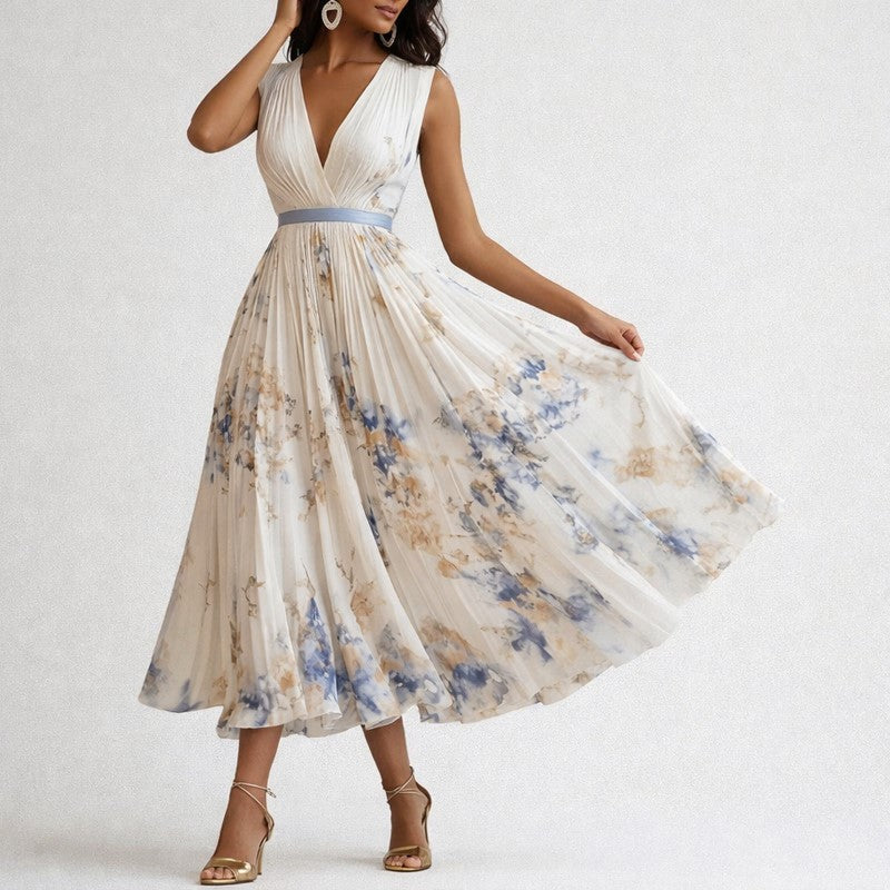 Hannah - Women's Pleated Midi Dress with Floral Print - Image 4