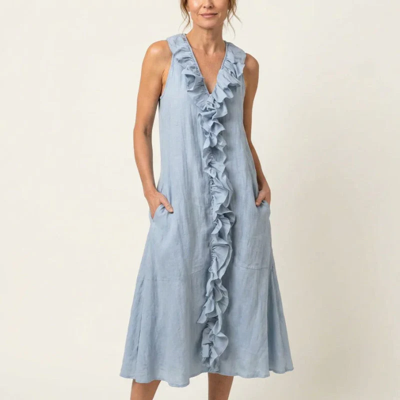 Hazel - Women's Bohemian Linen Midi Dress - Image 2