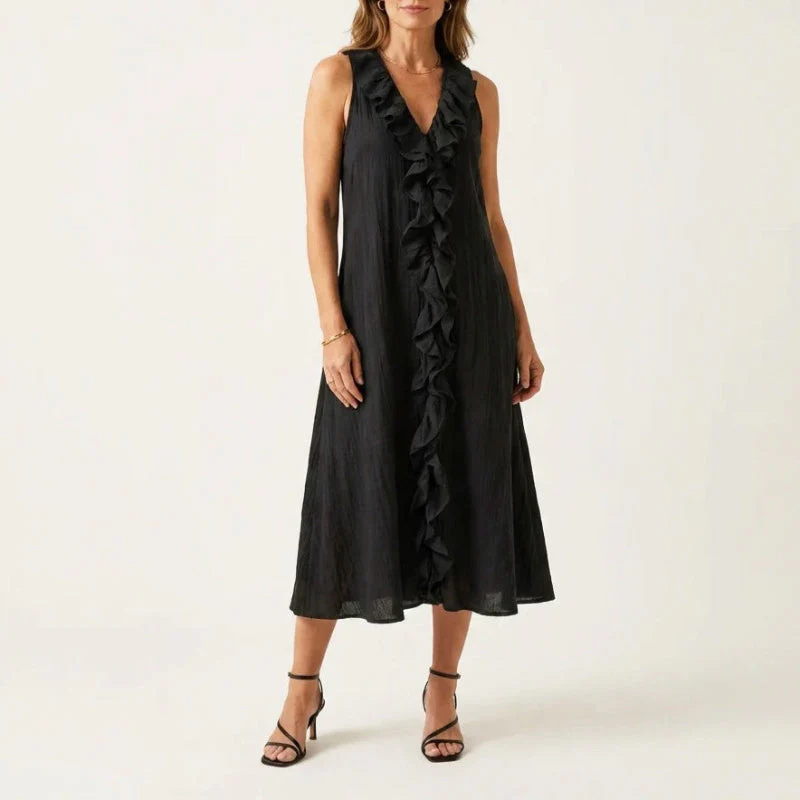 Hazel - Women's Bohemian Linen Midi Dress - Image 3