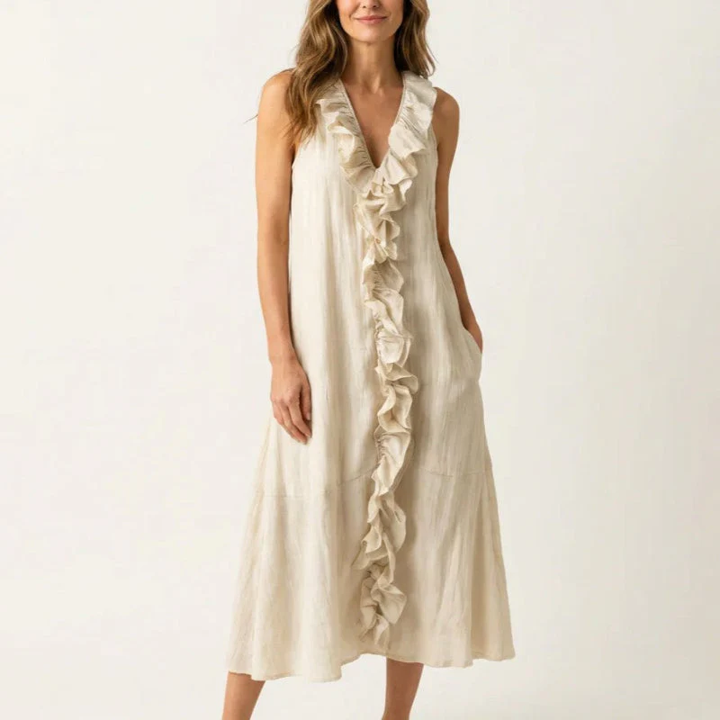 Hazel - Women's Bohemian Linen Midi Dress - Image 4