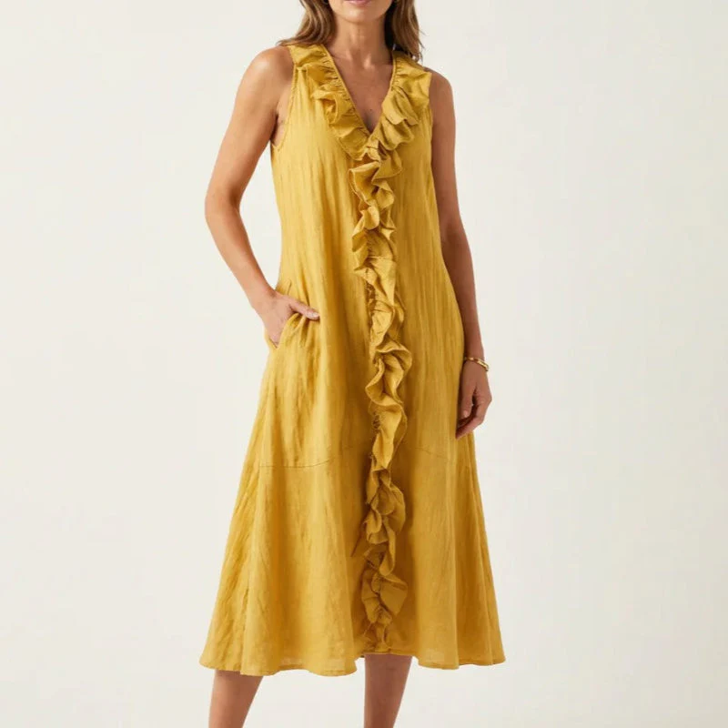 Hazel - Women's Bohemian Linen Midi Dress - Image 5