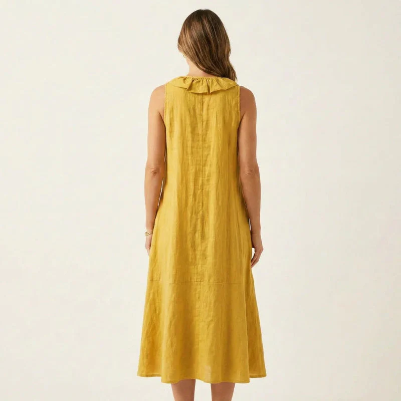 Hazel - Women's Bohemian Linen Midi Dress - Image 7