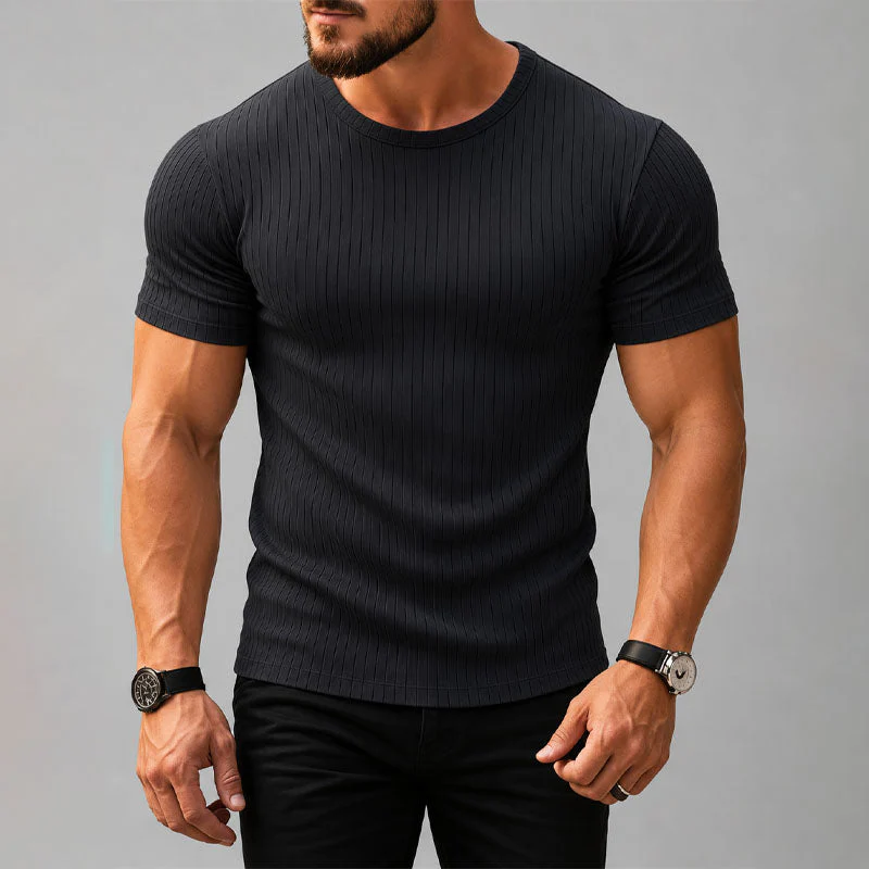 Hendrix - Men's Ribbed Crew Neck Fitted T-Shirt - Image 3
