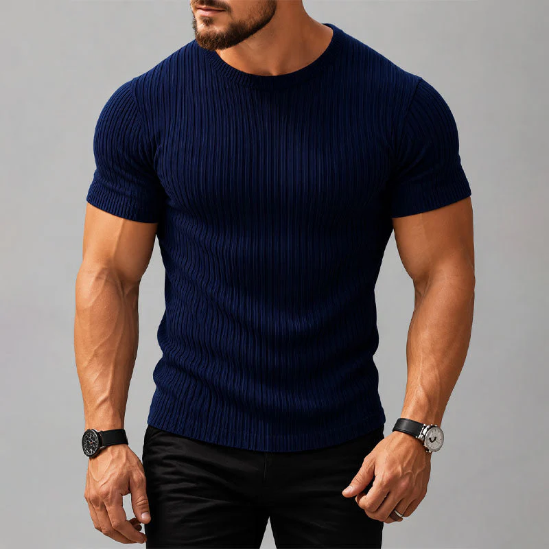 Hendrix - Men's Ribbed Crew Neck Fitted T-Shirt - Image 4