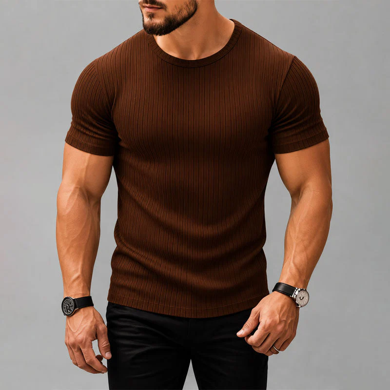 Hendrix - Men's Ribbed Crew Neck Fitted T-Shirt - Image 5