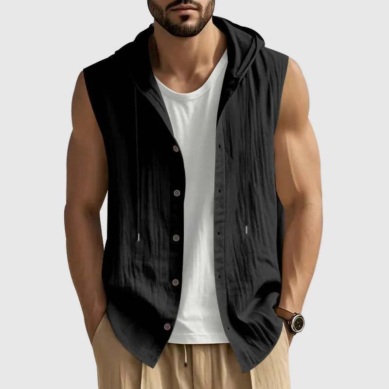 John - Men's Sleeveless Hooded Button-Up Vest Shirt - Image 5