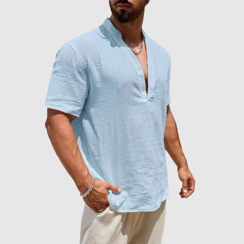 Kai - Men's Linen Short Sleeve Henley Shirt - Image 2