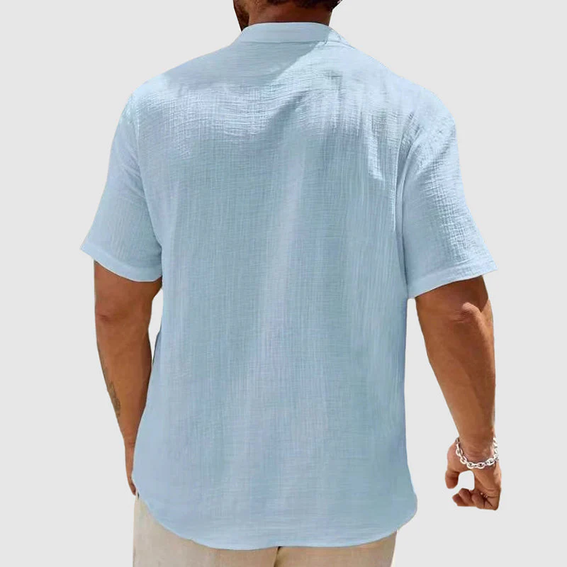 Kai - Men's Linen Short Sleeve Henley Shirt - Image 3