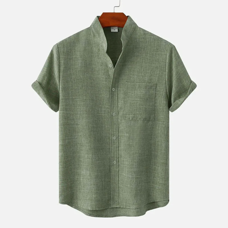 Leroy - Men's Short Sleeve Mandarin Collar Shirt - Image 2