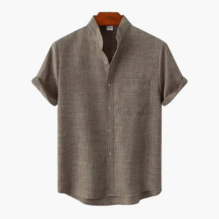Leroy - Men's Short Sleeve Mandarin Collar Shirt - Image 3