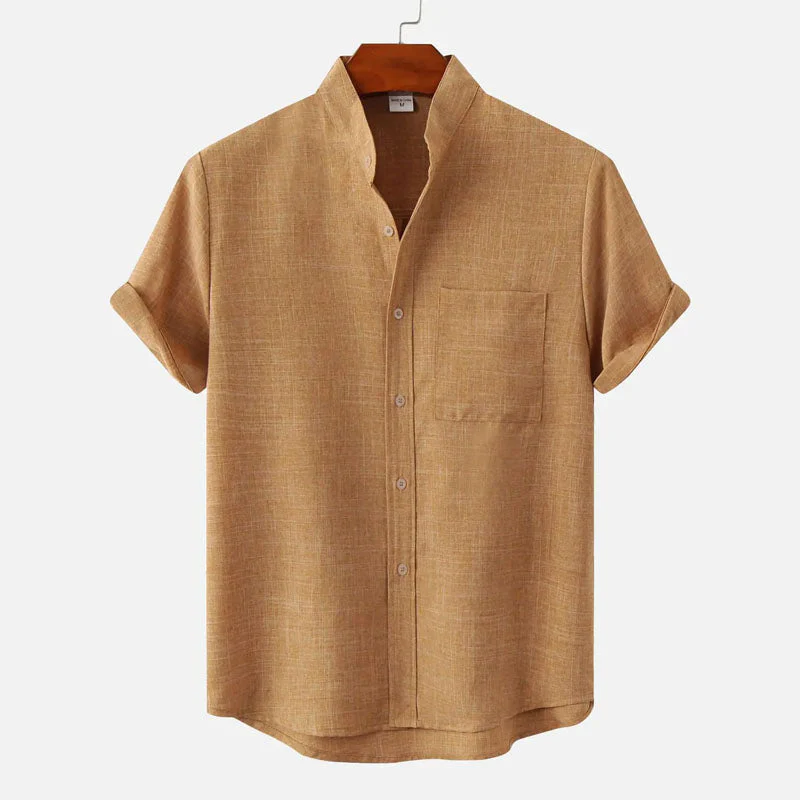 Leroy - Men's Short Sleeve Mandarin Collar Shirt - Image 4