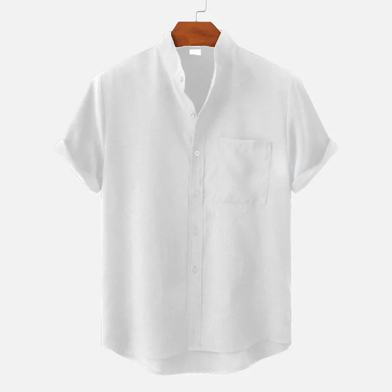 Leroy - Men's Short Sleeve Mandarin Collar Shirt - Image 5