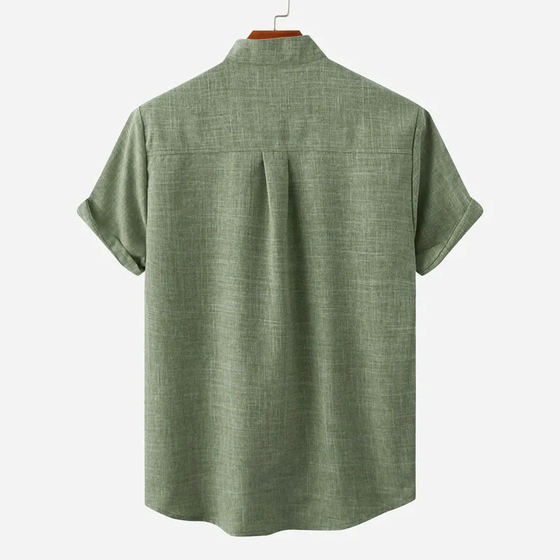 Leroy - Men's Short Sleeve Mandarin Collar Shirt - Image 6