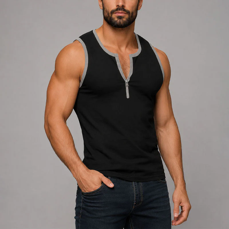 Logan - Men's Contrast Trim Zip Tank Top