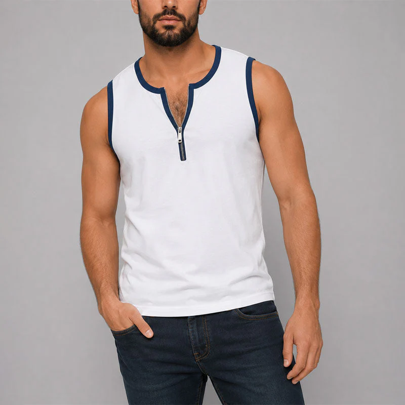 Logan - Men's Contrast Trim Zip Tank Top - Image 2