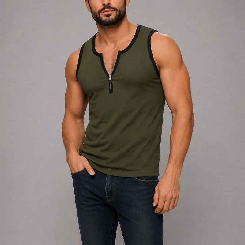 Logan - Men's Contrast Trim Zip Tank Top - Image 3