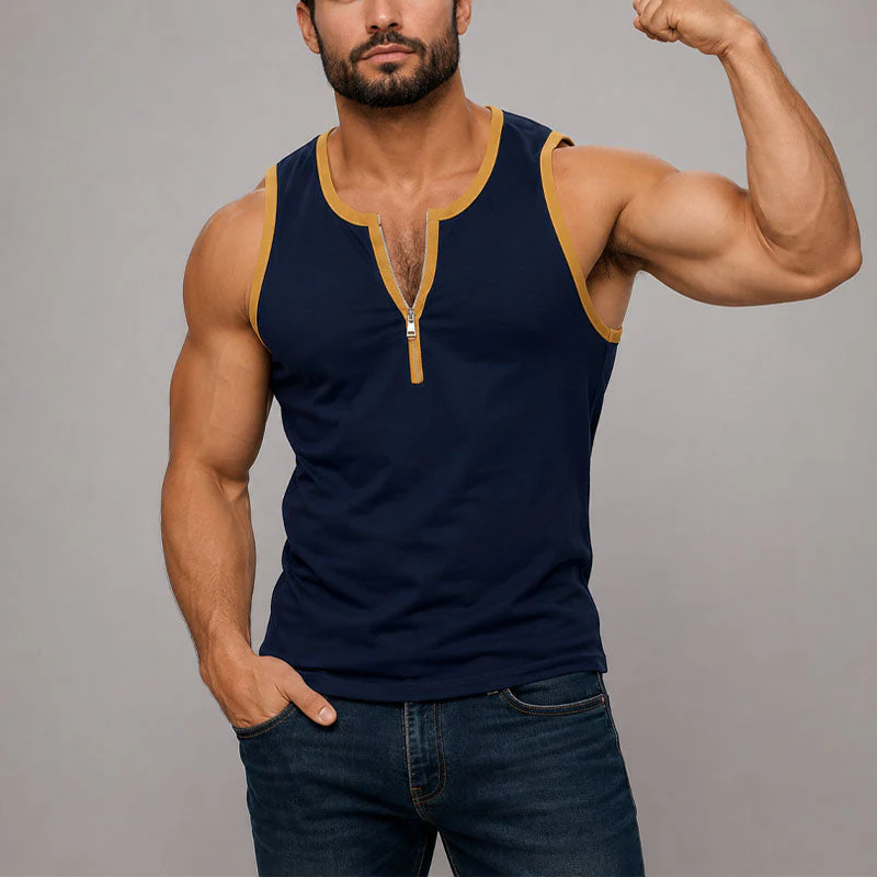 Logan - Men's Contrast Trim Zip Tank Top - Image 4