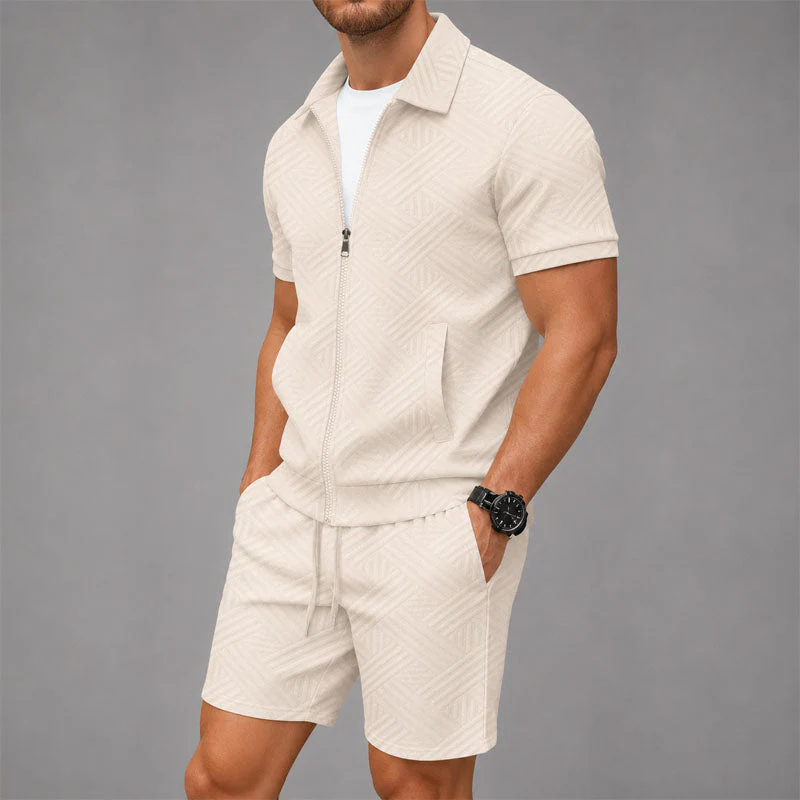 Lucas - Men's Textured Zip-Front Lounge Set