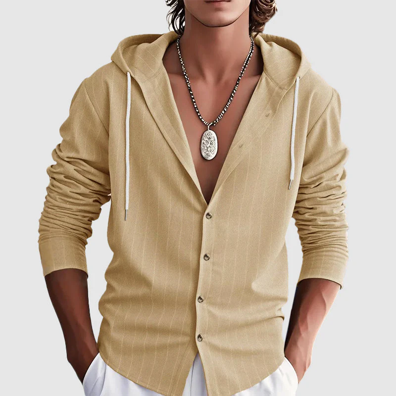 Luka - Men's Linen-Blend Hooded Button-Up Shirt - Image 2