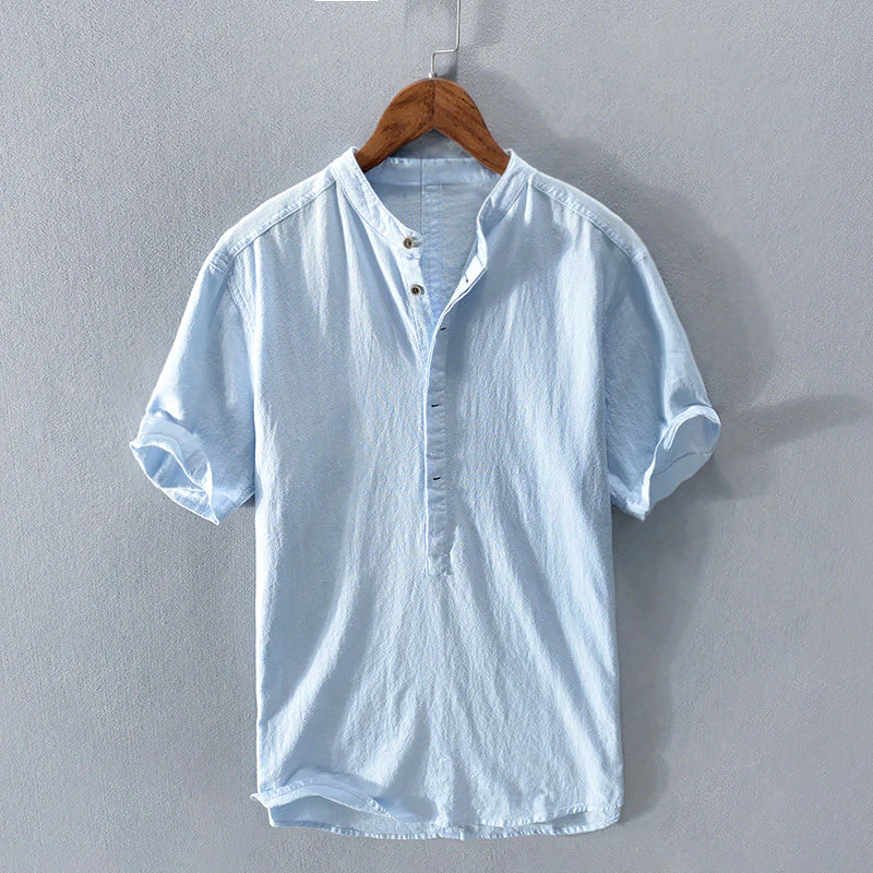 Luke - Men's Mandarin Collar Linen Shirt - Image 2
