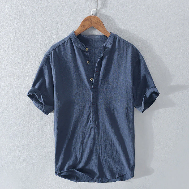 Luke - Men's Mandarin Collar Linen Shirt - Image 3