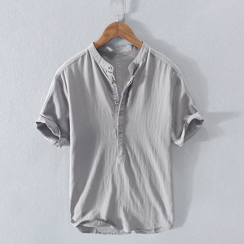 Luke - Men's Mandarin Collar Linen Shirt - Image 4