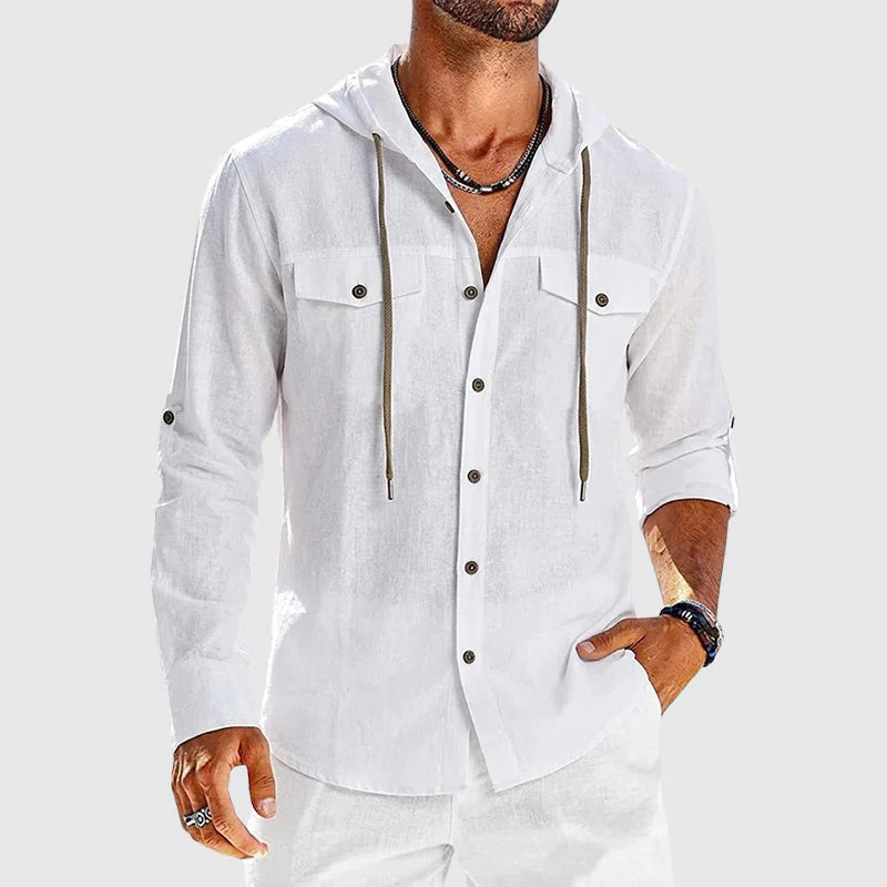 Luther - Men’s Cotton Hooded Button-Up Beach Shirt - Image 3