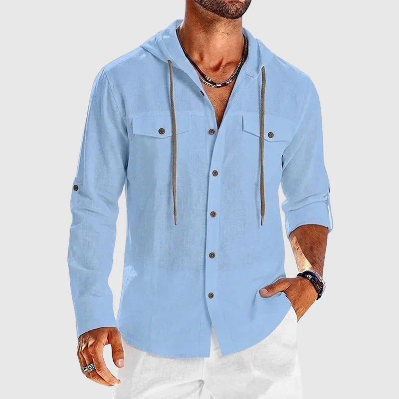 Luther - Men’s Cotton Hooded Button-Up Beach Shirt - Image 4