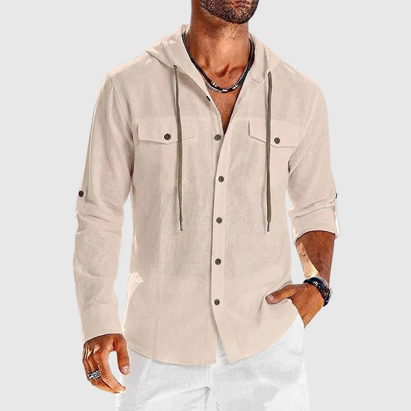 Luther - Men’s Cotton Hooded Button-Up Beach Shirt - Image 5