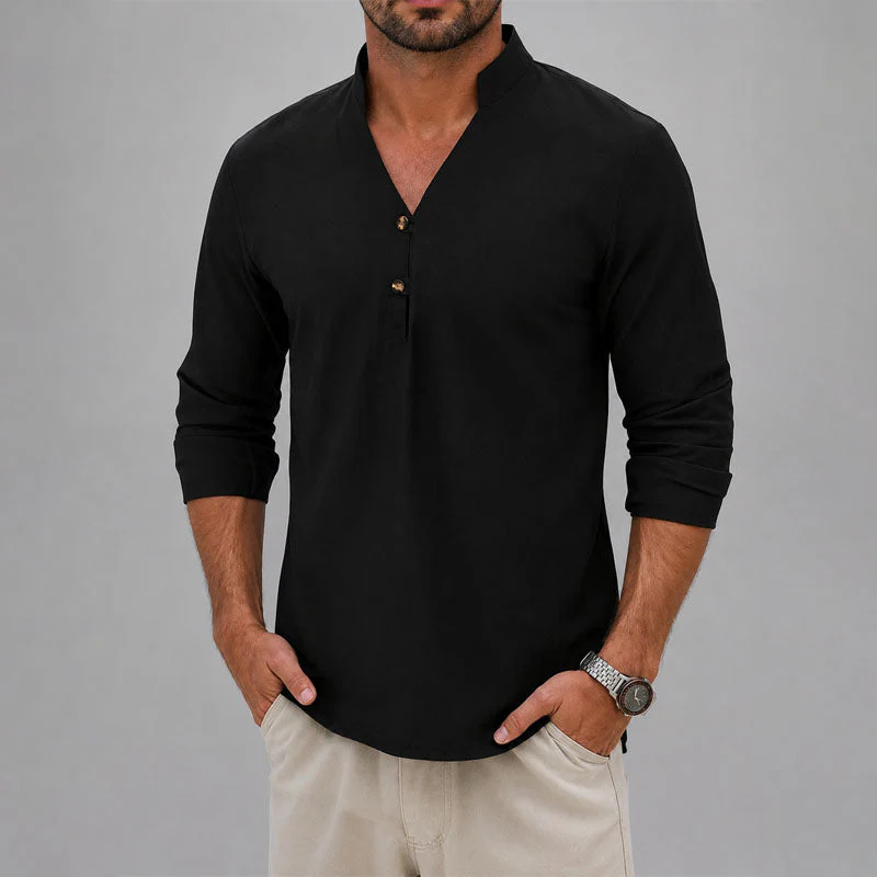 Marcus - Men's Mandarin Collar Button Shirt - Image 3