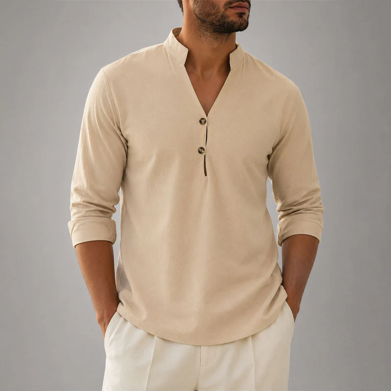 Marcus - Men's Mandarin Collar Button Shirt - Image 4