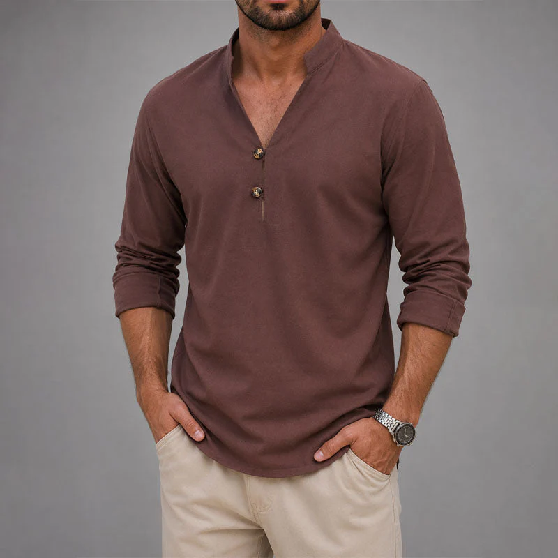Marcus - Men's Mandarin Collar Button Shirt - Image 5