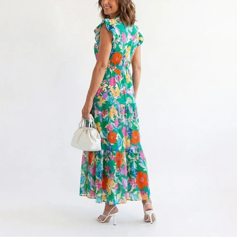 Margot - Women’s Floral V-Neck Ruffle Sleeve Dress - Image 4