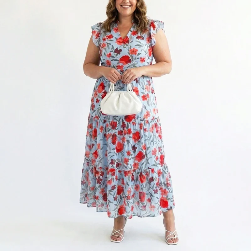 Margot - Women’s Floral V-Neck Ruffle Sleeve Dress - Image 5