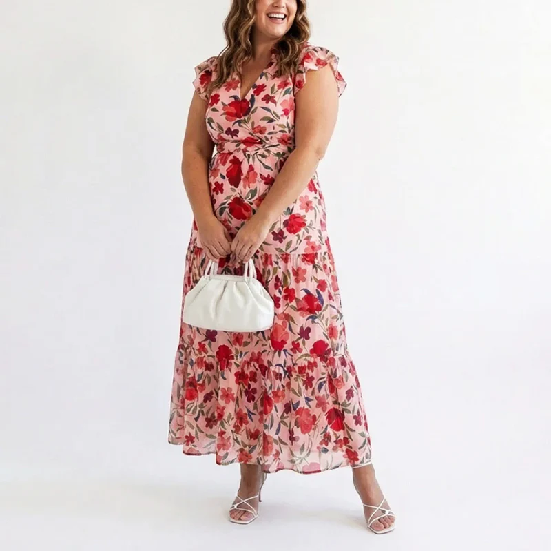 Margot - Women’s Floral V-Neck Ruffle Sleeve Dress - Image 6