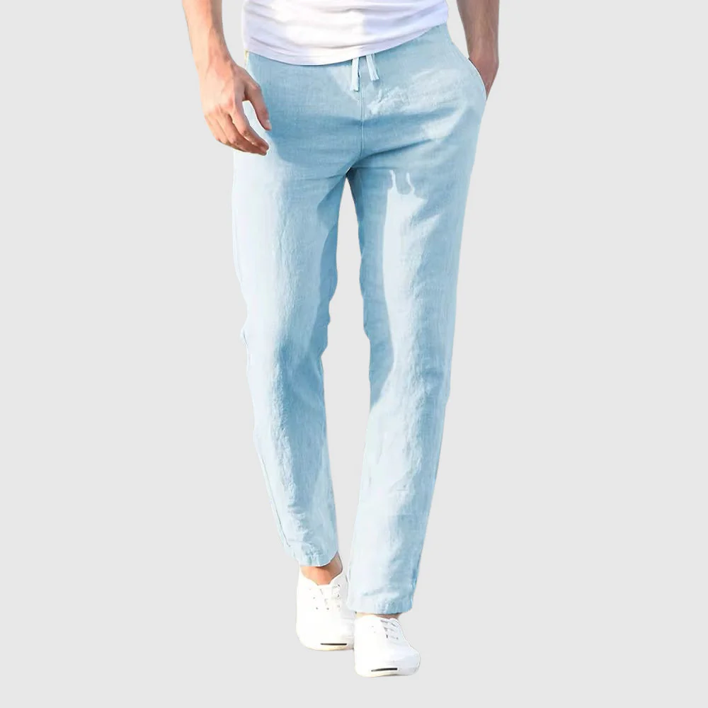 Mason - Men's Drawstring Linen Trousers - Image 4