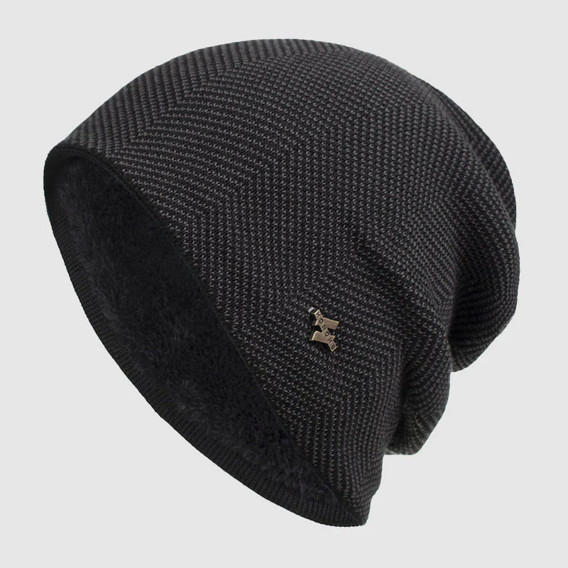 Men’s Textured Knit Beanie with Fleece Lining - Image 2