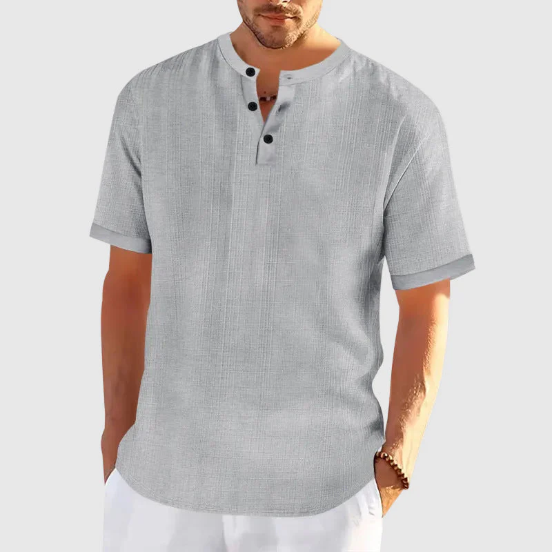 Michael - Men's Casual Textured Henley Short Sleeve Shirt