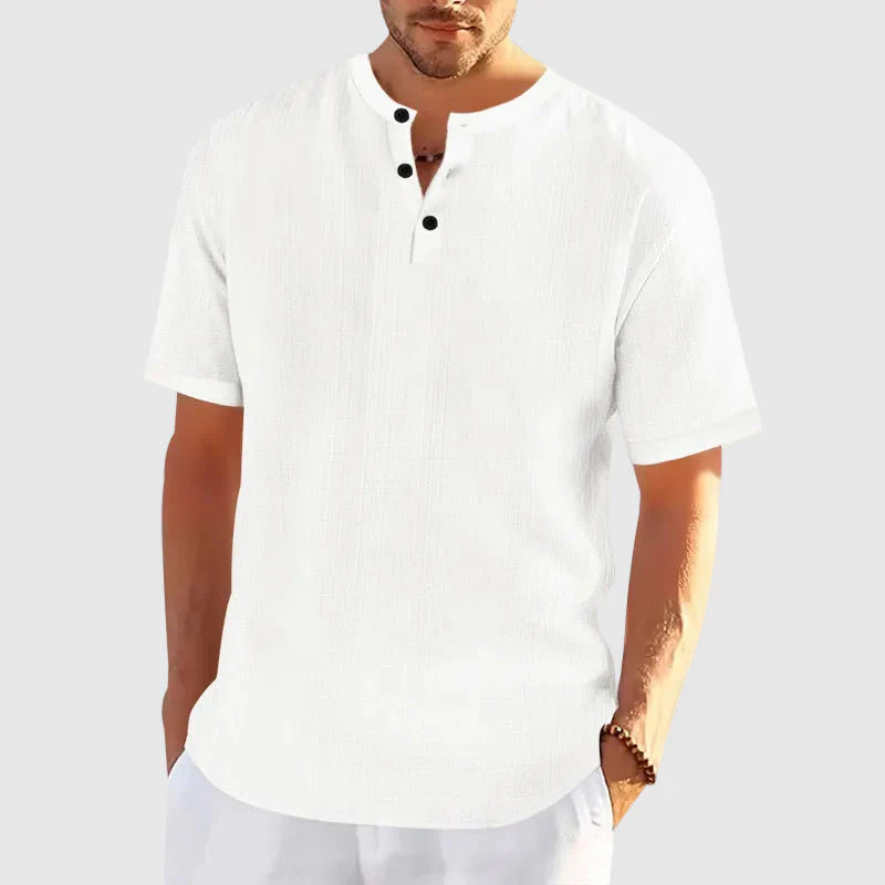 Michael - Men's Casual Textured Henley Short Sleeve Shirt - Image 2