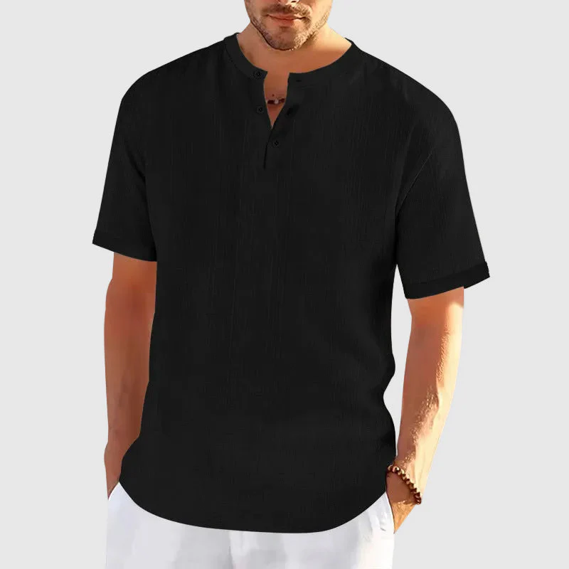 Michael - Men's Casual Textured Henley Short Sleeve Shirt - Image 4