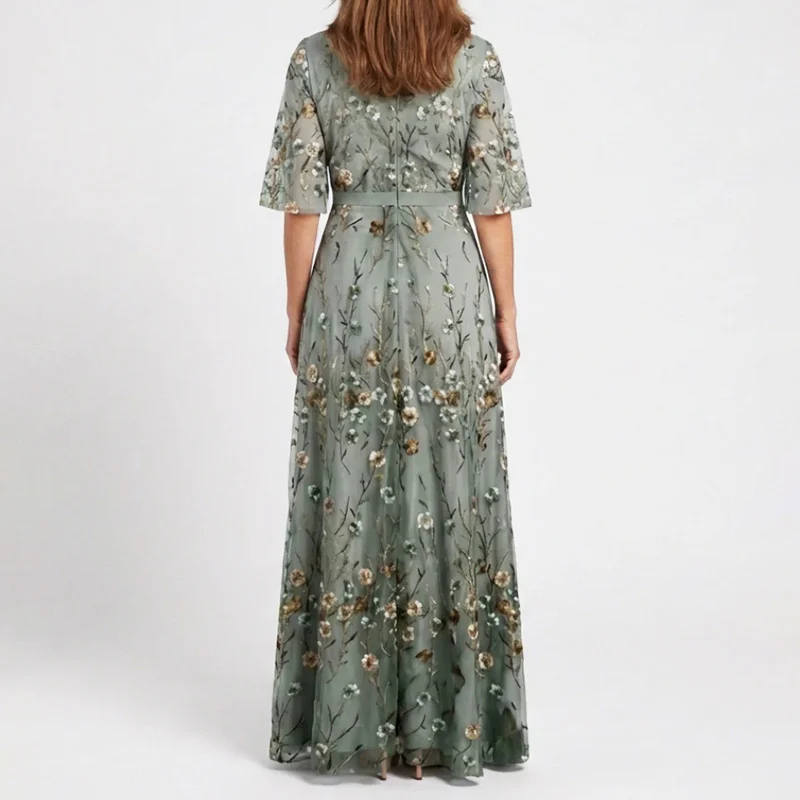 Millie - Women’s Embroidered Floral V-Neck Maxi Dress - Image 2