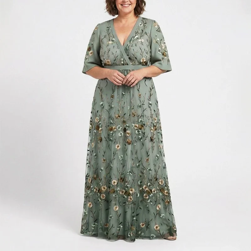 Millie - Women’s Embroidered Floral V-Neck Maxi Dress - Image 3