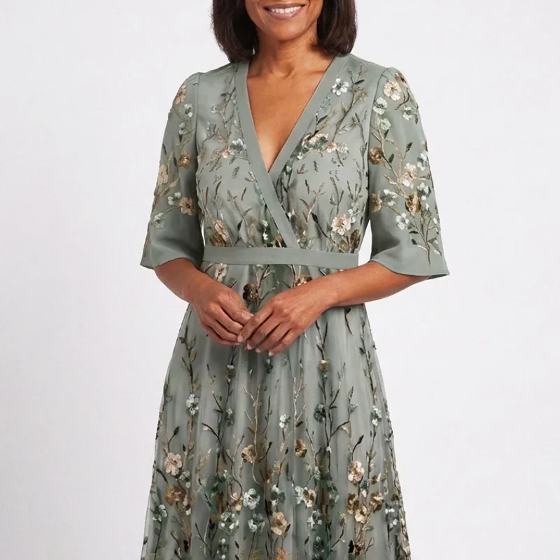 Millie - Women’s Embroidered Floral V-Neck Maxi Dress - Image 4