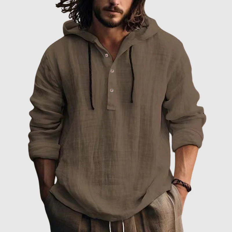 Nolan - Men's Casual Button Placket Hooded Top - Image 2