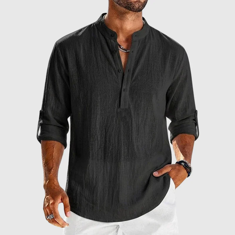 Oscar - Men’s Linen Lightweight Henley Shirt - Image 2