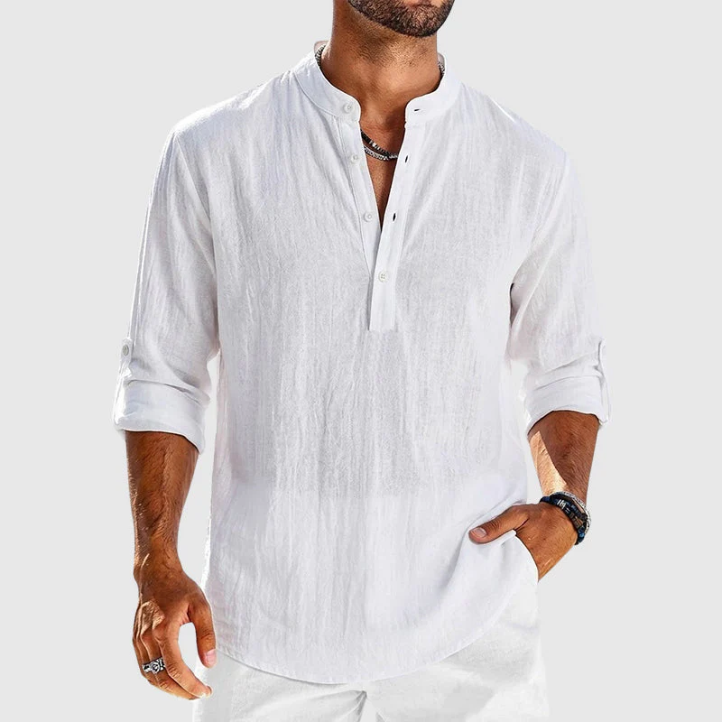 Oscar - Men’s Linen Lightweight Henley Shirt - Image 3