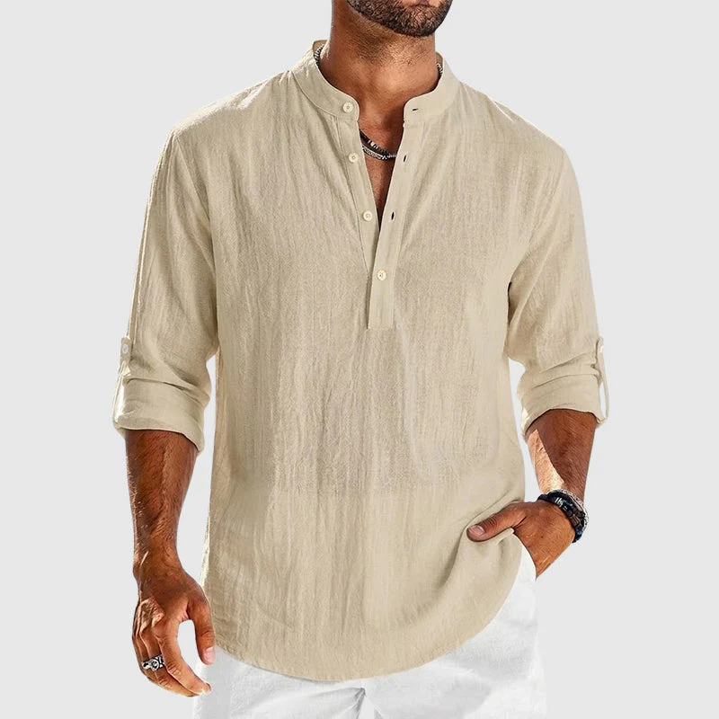 Oscar - Men’s Linen Lightweight Henley Shirt - Image 4
