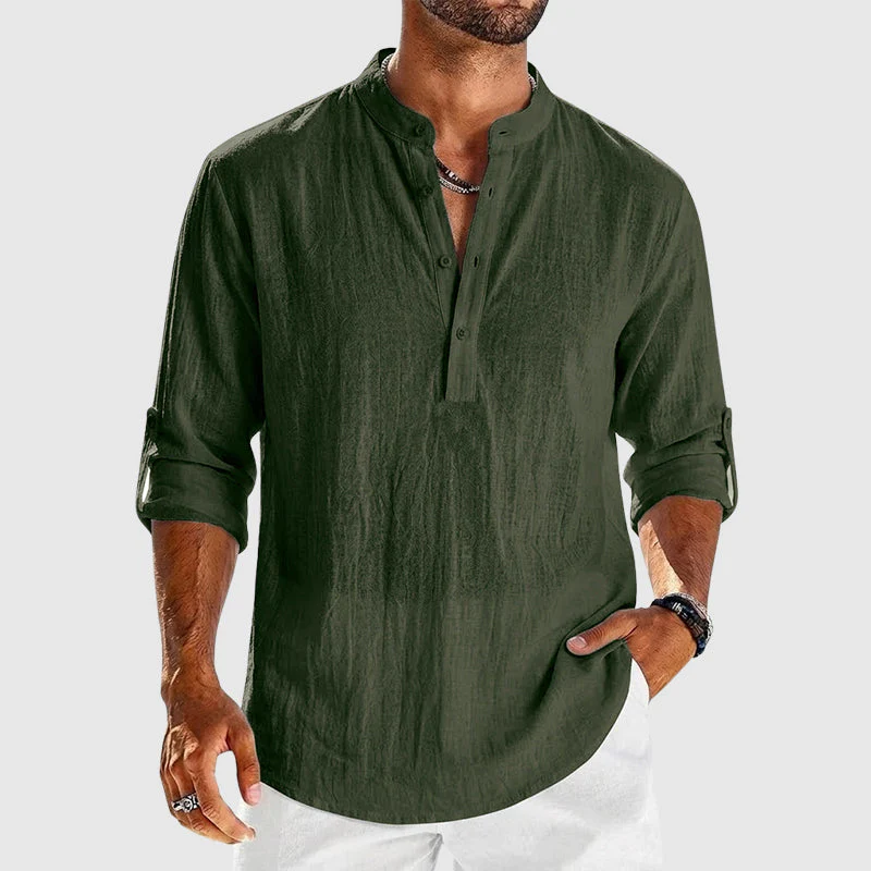 Oscar - Men’s Linen Lightweight Henley Shirt - Image 5